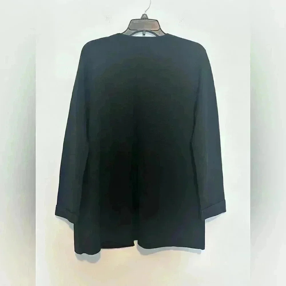 Eileen Fisher Blazer Jacket Womens Size PM Trim Open Front Ponte Silk Blend - Picture 6 of 6